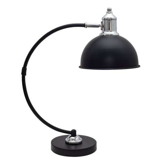 Flexo Luján Negro/Cromo E27 — Fabrilamp 122671109, lámpara de escritorio de metal para hogar e iluminación interior (negro y cromo)