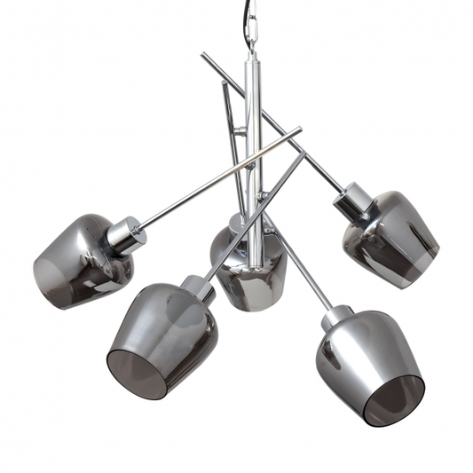 Lámpara Soline moderna de cromo con 5 bombillas E27, diseño circular de 58x58 cm en metal y cristal de Abrila, iluminación regulable y luz difusa para decoración interior doméstica, modelo 123750520.