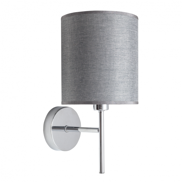 Aplique de pared Serie Axel en plata de Abrila, modelo 124961010 con 1 bombilla E14, diseño moderno de metal y textil para iluminación interior y decoración de pared.