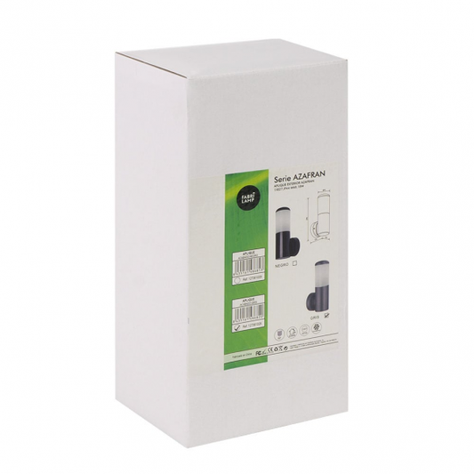 Aplique exterior negro IP44 de Fabrilamp, modelo Azafrán, iluminación para jardín o terraza, policarbonato, código 127361009