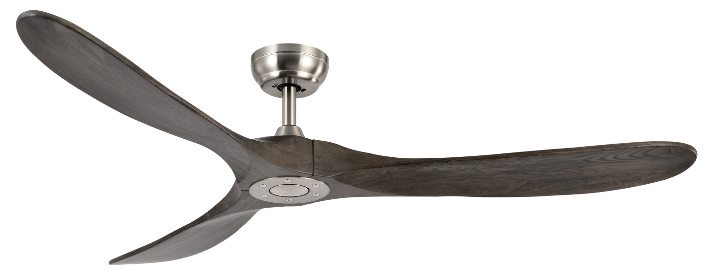 Ventilador de techo DC Marin en níquel y roble de 152 cm con 6 velocidades, mando a distancia, temporizador y motor eficiente para interiores domésticos, modelo Abrila 129090302.