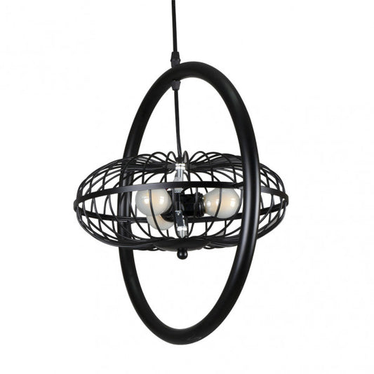 Lámpara colgante Ganga de Abrila en negro, diseño rústico moderno con 3 casquillos E27 regulables, ideal para iluminación interior doméstica y decoración de techos.