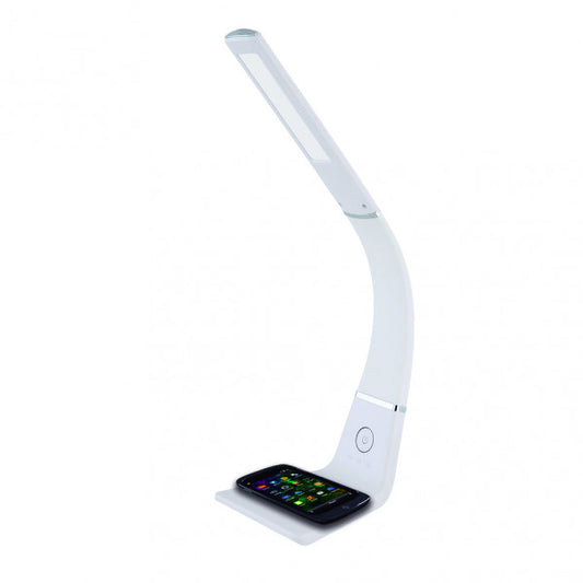 Flexo LED Kodonita Blanco/Cromo de Fabrilamp (139271001): lámpara de escritorio LED con carga inalámbrica, cuello flexible, ideal para estudio y lectura.