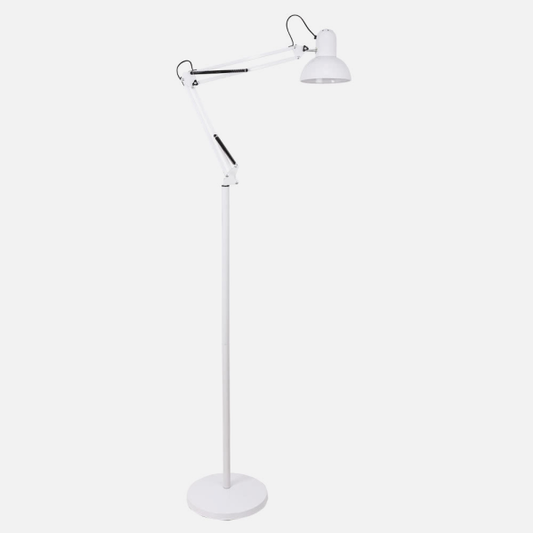 Lámpara de pie articulable Rutilo en blanco de Abrila modelo 140341001, diseño moderno de metal para iluminación interior y decoración doméstica en salón.
