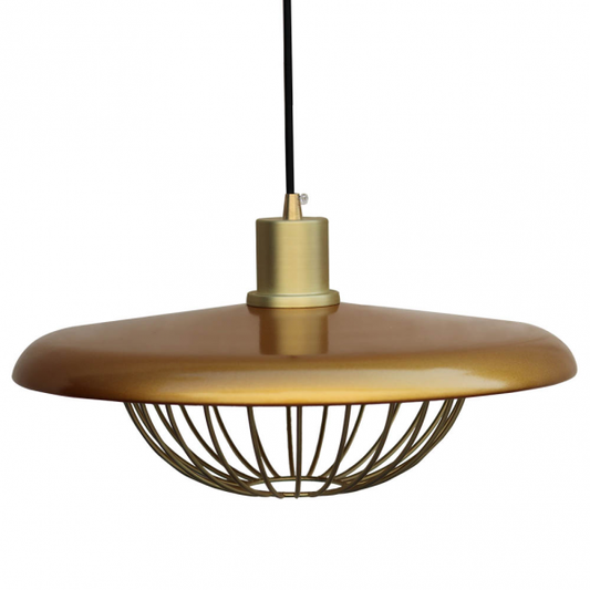 Lámpara colgante moderna de rejilla en oro Abrila, diseño 35x35cm con 1xE27 para luz difusa, ideal para decoración interior doméstica en metal dorado.