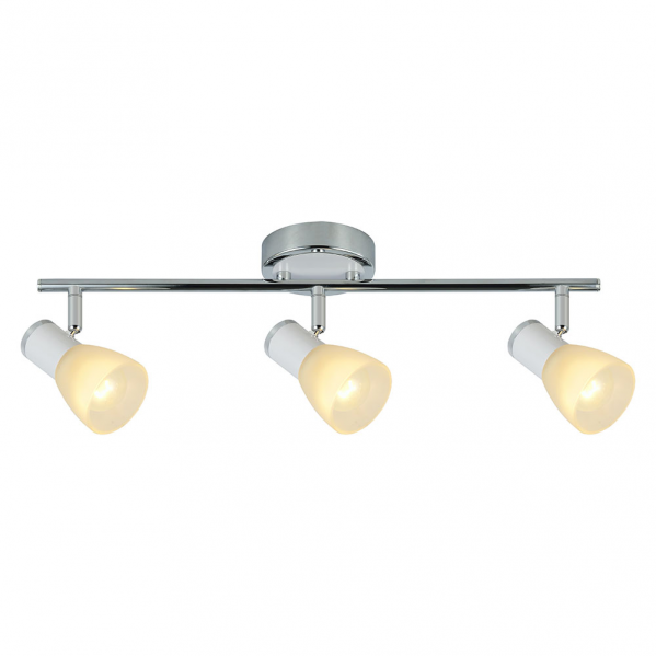 Regleta de focos Cholo 3xE14 de Abrila en blanco y cromo, diseño moderno orientable de metal y cristal para iluminación interior y decoración del hogar doméstico (modelo 141993001)