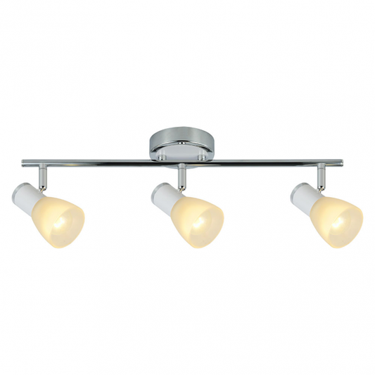 Regleta de focos Cholo 3xE14 de Abrila en blanco y cromo, diseño moderno orientable de metal y cristal para iluminación interior y decoración del hogar doméstico (modelo 141993001)