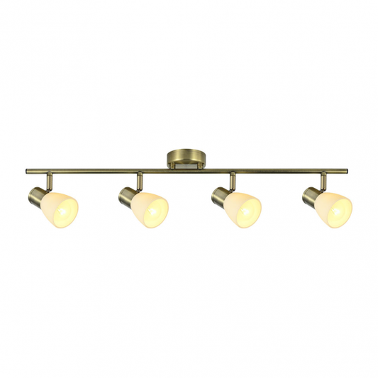 Regleta de focos Cholo 4xE14 con acabado en cuero y metal cristal, modelo Abrila 141994014, diseño orientable para decoración interior moderna y doméstica.