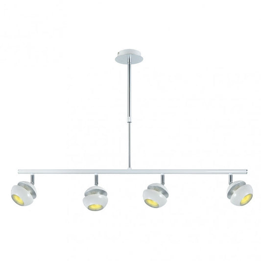 Lámpara colgante Beethoven de Abrila en blanco y plata, modelo 142054001 con 4 focos GU10 orientables, diseño moderno de metal para decoración interior doméstica.