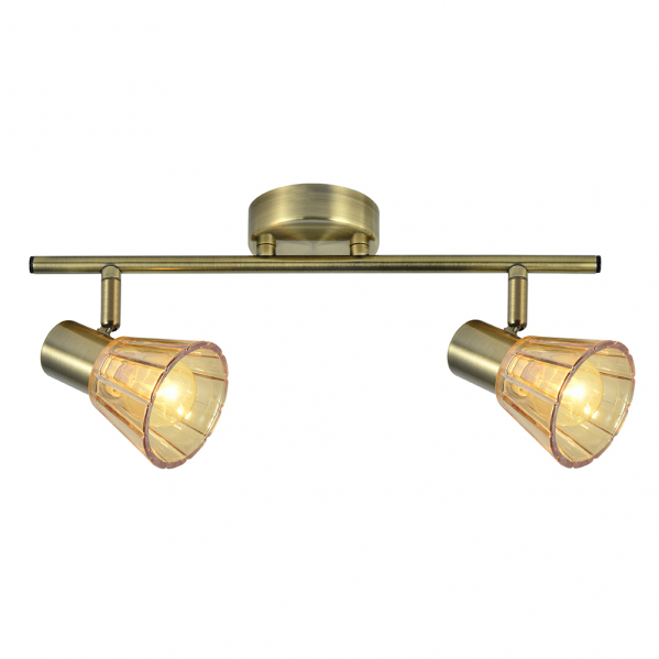 Regleta de focos modernos Abrila con acabado en cobre y cuero, modelo 2xE14 (142192014), diseño orientable en metal y cristal para iluminación interior doméstica y decoración contemporánea.