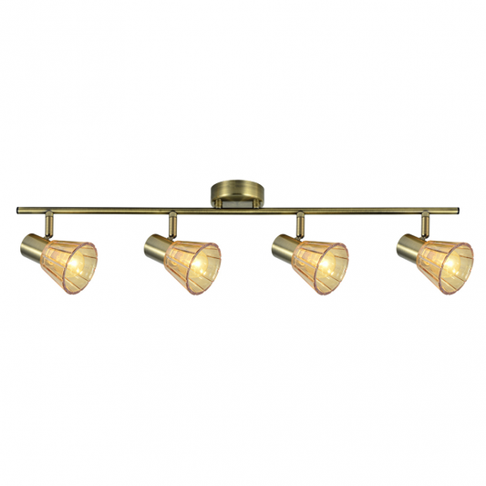 Regleta de focos Cooper de Abrila con 4 bombillas E14, acabado en cuero y metal con cristal, dimensiones 16x69.5x8.5 cm, diseño moderno orientable para iluminación interior doméstica en techos, referencia 142194014.