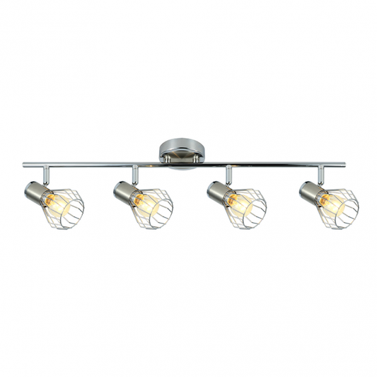 Regleta de focos Mateo 4xe14 en acabado cromo/níquel de Abrila, modelo 142294003, con focos orientables modernos en metal para iluminación interior y decoración doméstica.