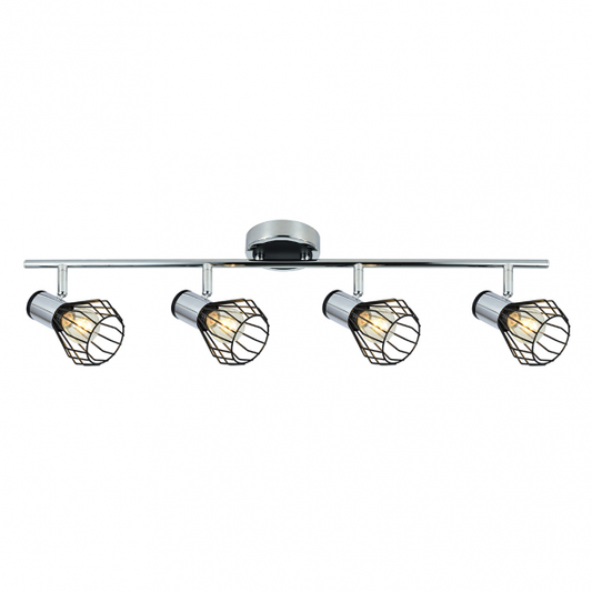 Regleta de focos Mateo 4xe14 en acabado cromo y negro de Abrila, modelo 142294009, ideal para iluminación interior orientable y decoración moderna en metal para hogar.