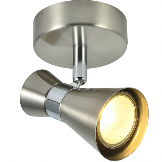 Foco orientable Máximo 1xGU10 en níquel/cromo de Abrila, diseño moderno de metal para iluminación interior doméstica, dimensiones 15x12x8,5 cm, referencia 142381003