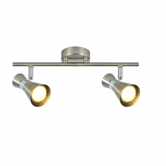 Regleta de focos orientables AI2 de Abrila en níquel/cromo, modelo 142392003, con 2 casquillos GU10 máximos para iluminación interior moderna y decorativa en metal.