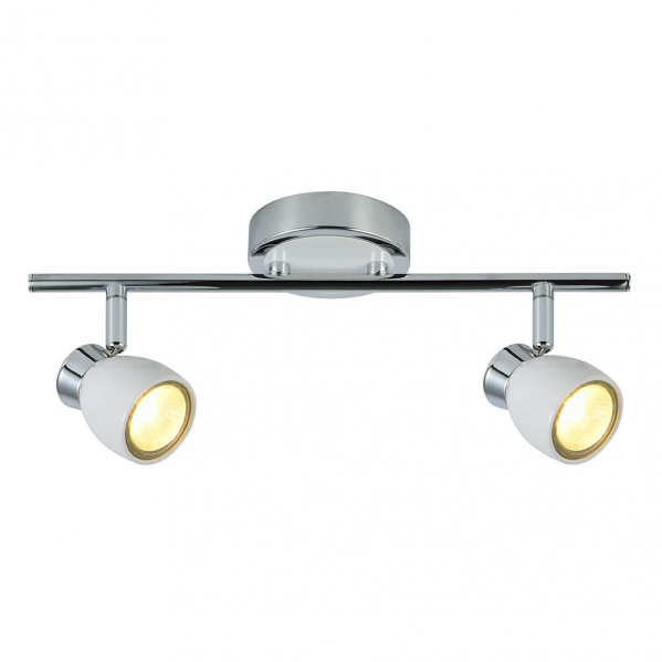 Regleta de focos Chacho 2xGU10 en blanco cromo de Abrila, diseño moderno de metal para iluminación interior doméstica y decoración con focos GU10.