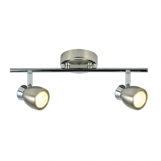 Regleta Chacho de Abrila con 2 focos GU10 orientables en níquel, diseño moderno de metal para iluminación interior doméstica, dimensiones 14x36.5x10cm, modelo 142492003