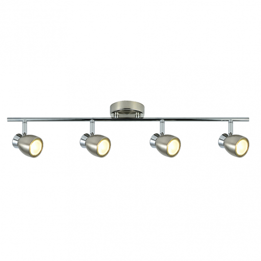 Regleta de focos Chacho con 4 bombillas GU10 en acabado níquel de Abrila (modelo 142494003), diseño moderno y orientable en metal para iluminación doméstica e interior, estilo cromo níquel AI2.