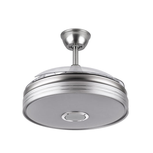 Ventilador de techo Matanuska en níquel satinado de Abrila con Bluetooth, aspas retráctiles y motor DC eficiente para uso doméstico interior. Incluye LED integrado con luz regulable, ideal para verano e invierno, modelo 142791403.