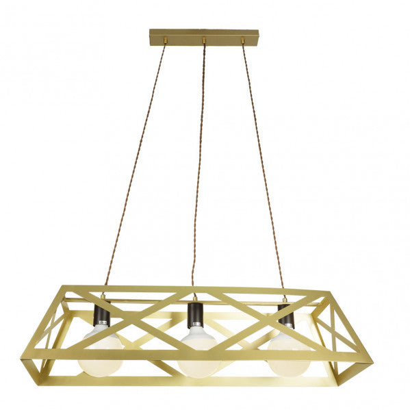 Colgante rectangular Melli en oro mate de Abrila, modelo 142993102, dimensiones 85x30cm, lámpara colgante clásica de metal para interior doméstico con casquillo E27, ideal para decoración ai2.