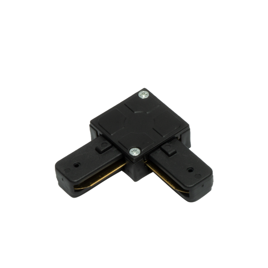 Conector en L Pindal negro para carril de iluminación de aluminio, modelo 1443CONECT-L-NE, accesorio profesional para interiores Fabrilamp/Abrila.