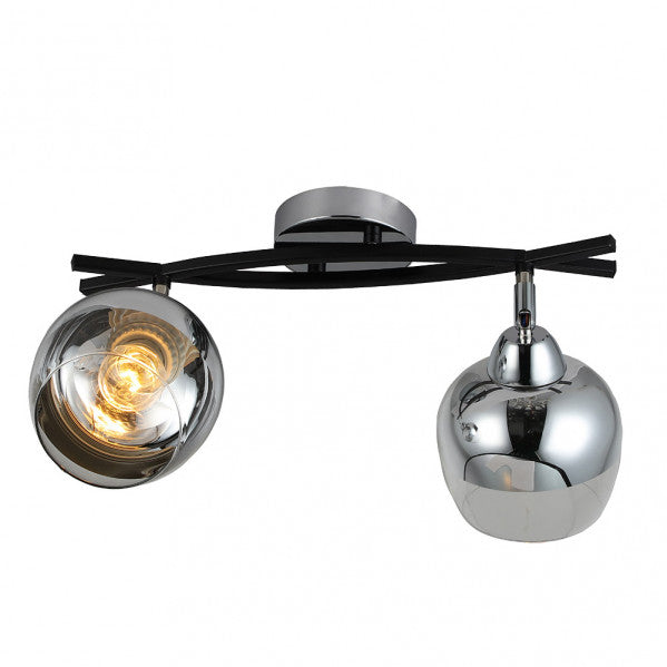 Regleta Denali de Abrila en cromo y negro con 2 casquillos E27 orientables, diseño moderno de metal y cristal para decoración interior doméstica, referencia 152492020