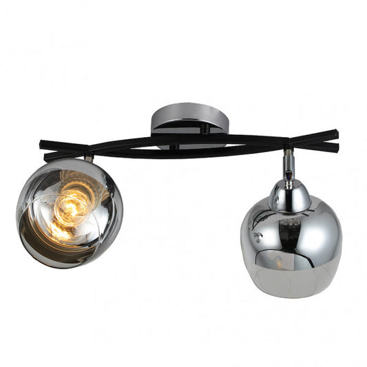 Regleta Denali de Abrila en cromo y negro con 2 casquillos E27 orientables, diseño moderno de metal y cristal para decoración interior doméstica, referencia 152492020