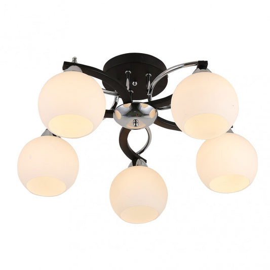 Plafon Pissis 5xe27 en cromo y negro de Abrila (152885020), lámpara de techo moderna con estilo vintage, ideal para iluminación doméstica y decoración interior, fabricada en metal y cristal con 5 bombillas E27.