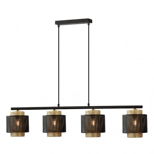 Lámpara colgante Kyoto de Abrila en negro y oro, diseño moderno vintage con 4 casquillos E27, ideal para iluminación de hogar e interior, estilo metálico AI2 (153354016)