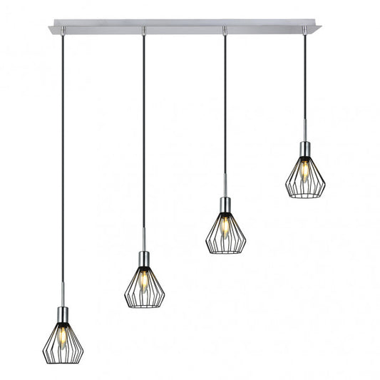 Lámpara colgante San Petersburgo de Abrila en negro y cromo, diseño industrial moderno con 4 casquillos E14, iluminación interior vintage para decoración doméstica, modelo 153594052