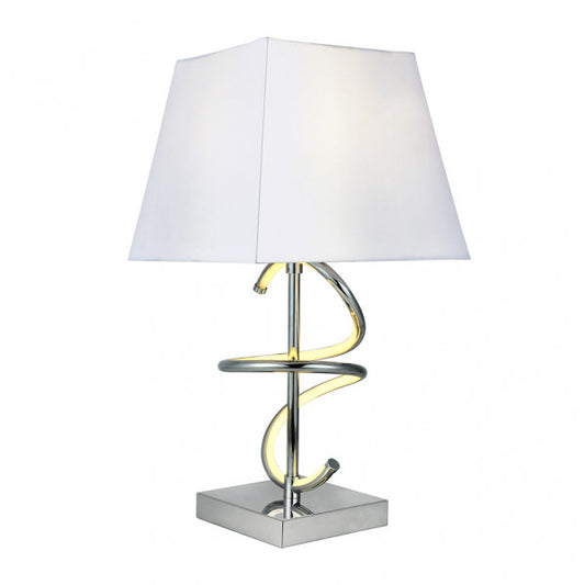 Modern white and chrome New York table lamp by Abrila, model 153972020, featuring integrated LED lighting, modern design, and a blend of textile and metal materials for stylish indoor home decor.