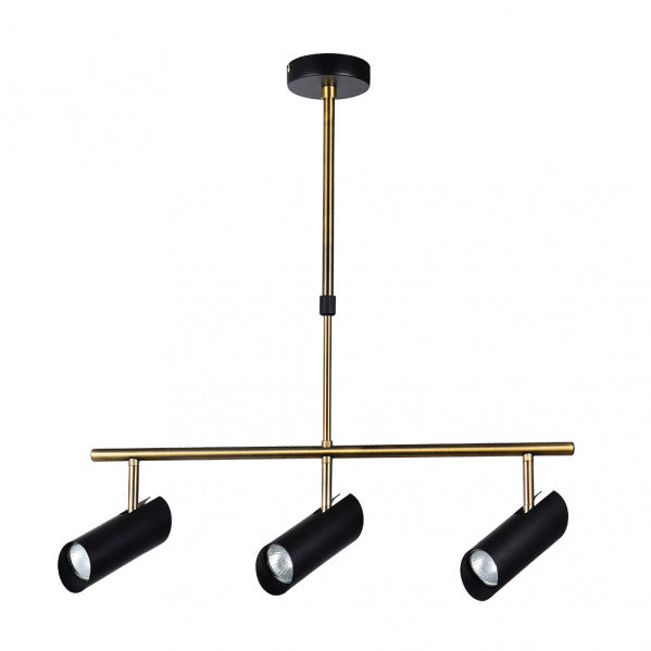 Lámpara Marrakech 3xGU10 en negro y cuero de Abrila, diseño moderno e industrial con estilo vintage orientable para decoración interior doméstica en metal.
