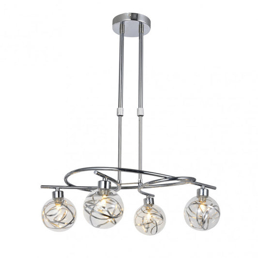 Lámpara Varanasi moderna de Abrila en cromo con 4 bombillas G9 regulables, cristal y metal, diseño interior de 50x32 cm para iluminación doméstica y decoración contemporánea