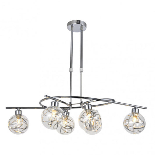 Lámpara moderna Varanasi de Abrila en acabado cromo con 6 bombillas G9, diseño de metal y cristal con tulipas de cristal para iluminación interior doméstica y decoración elegante, serie Varanasi 154456020