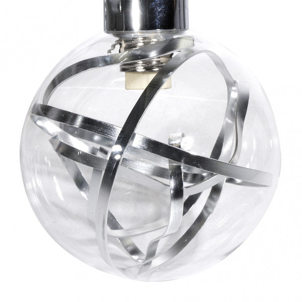 Lámpara moderna Varanasi de Abrila en cromo con 6 bombillas G9, diseño elegante de metal y cristal con tulipas de cristal transparente, ideal para iluminación interior y decoración doméstica en serie Varanasi.