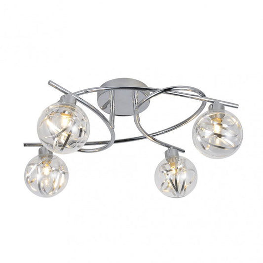 Plafon Varanasi moderno de Abrila en acabado cromo con 4 bombillas G9, diseño 20x32x40 cm para iluminación doméstica y decoración interior con luz difusa en metal y cristal