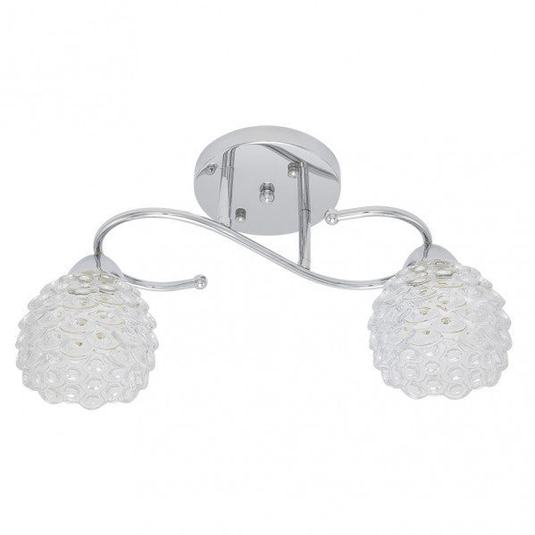 Lámpara Bagan moderna de Abrila en cromo con cristal, diseño neoclásico vintage, 2xE14, medidas 22x42x14,5 cm, iluminación interior doméstica y decoración elegante (referencia 155052020).