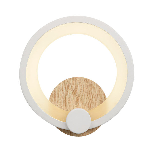 Aplique LED Sydney Blanco/Madera Clara 10W de Abrila, diseño moderno en metal y policarbonato para iluminación interior doméstica