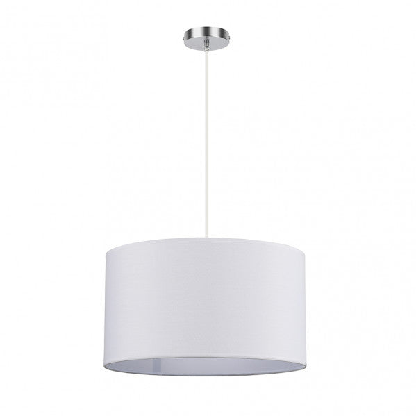 Colgante Chanza de Abrila en cromo y blanco, lámpara moderna de iluminación decorativa con luz difusa para interiores domésticos, diseño en metal y textil de 40x40 cm con 2 casquillos E27, referencia 157694001.