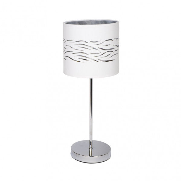 Lámpara sobremesa moderna Niebla de Abrila en cromo, blanco y plata, con luz difusa y diseño de metal textil para decoración interior y iluminación hogareña doméstica (ref. 157771074)