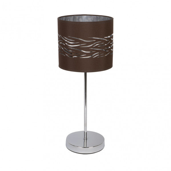 Lámpara sobremesa moderna Niebla en acabado cromo, marrón y plata de Abrila (modelo 157771079), con luz difusa ideal para decoración interior y iluminación doméstica en estilo contemporáneo, fabricada en metal y textil.