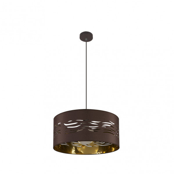 Colgante de techo Niebla modelo 1xE27 en marrón y oro, diseño moderno de metal y textil de 40x40 cm, lámpara colgante Abrila para iluminación interior y decoración del hogar.