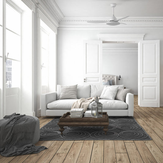 Ventilador de techo Yael blanco de 72W con motor DC, 6 velocidades, luz LED integrada ajustable, modelo Abrila AI2 para interior doméstico, referencia 159391301