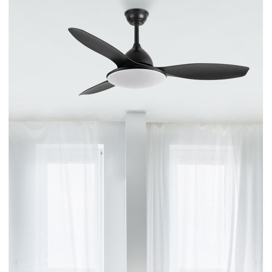 Ventilador de techo Yael negro 72W con LED integrado regulable, motor DC silencioso y 6 velocidades, modelo Abrila 159391309 para interior doméstico