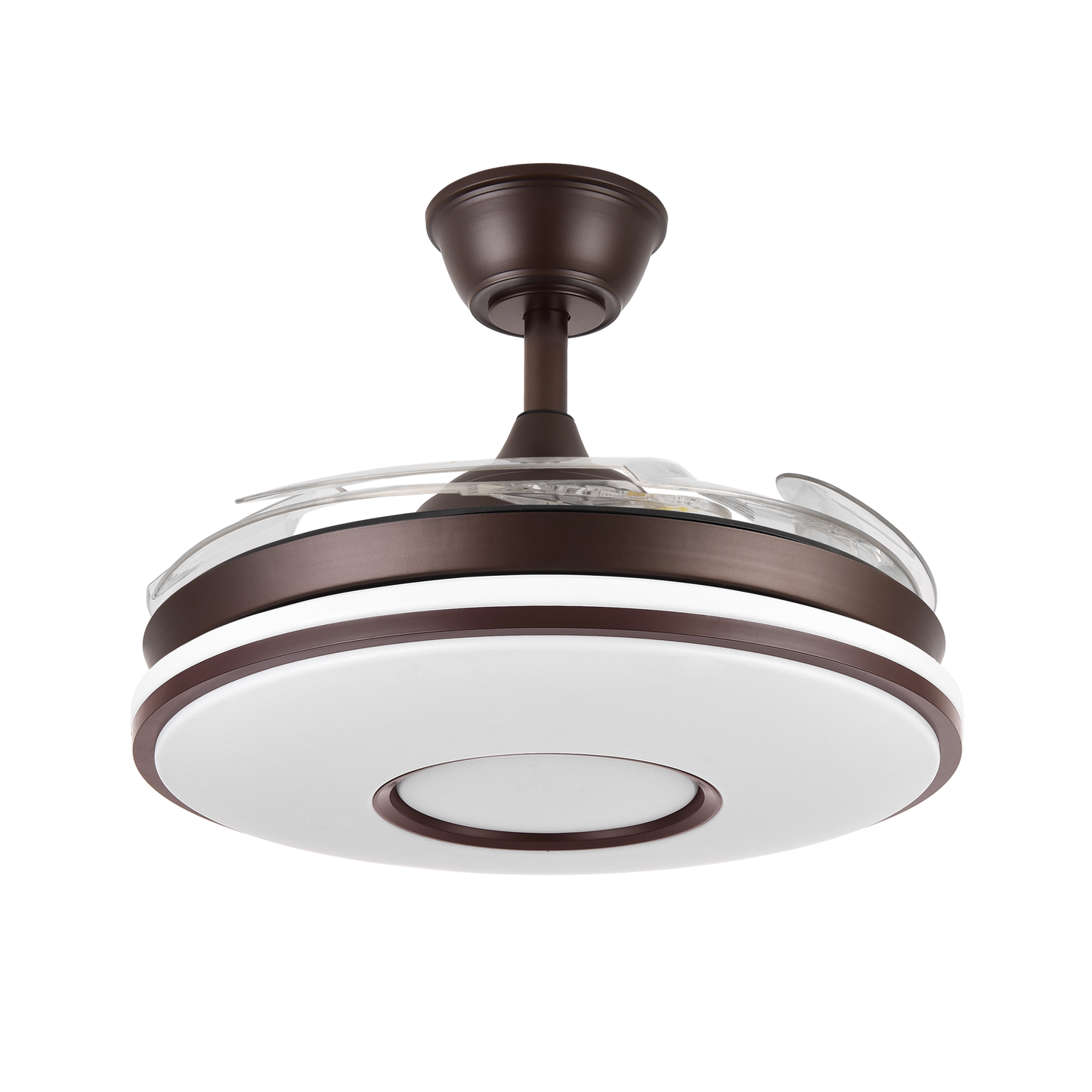 Ventilador de techo retráctil Dani 59W en color marrón de Abrila, con aspas plegables, motor DC eficiente y LED integrado regulable para iluminación interior doméstica, modelo 165391402.