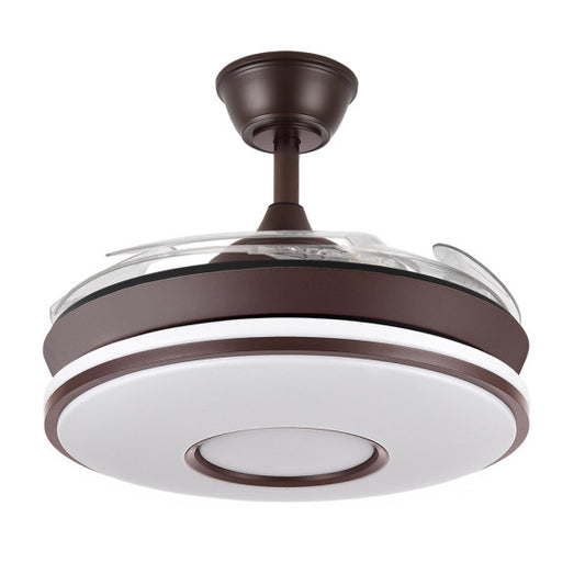 Ventilador de techo Dani Mini Marrón 59W de Abrila con LED integrado y motor DC, modelo 165399002. Diseño elegante en color marrón con aspas retráctiles para un hogar confortable. Incluye control remoto para fácil manejo.