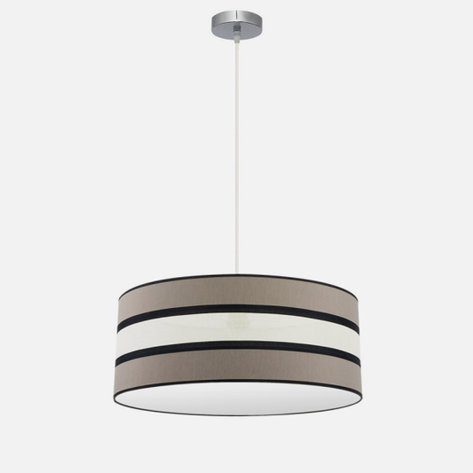 Colgante Karla de Abrila en tono topo/beis, lámpara colgante de 60cm con 3 casquillos E27 para iluminación doméstica vintage moderna, diseño en metal y textil con luz difusa, referencia 171296058