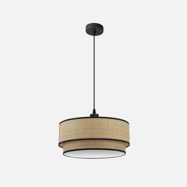 Colgante Roque Natural/Negro 50x50 cm de Abrila, lámpara colgante rústica de metal en negro natural con difusor textil para iluminación interior doméstica, estilo AI2 tamaño S, ideal para decoración acogedora.