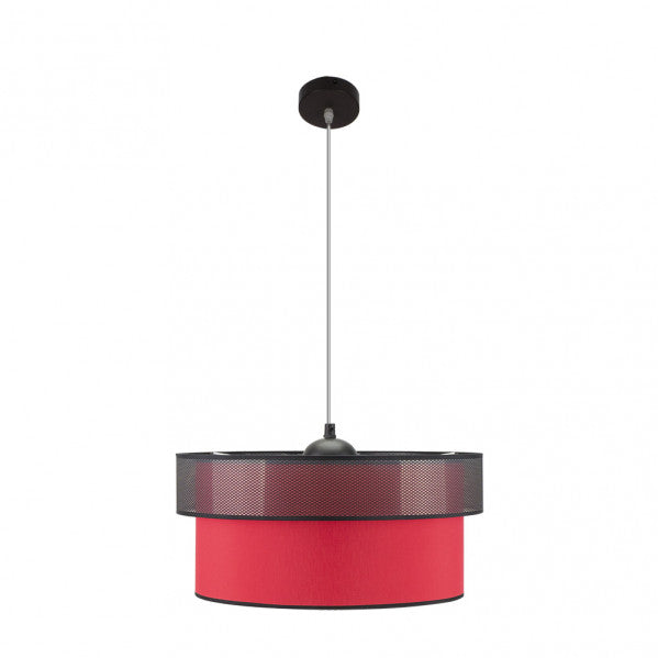 Colgante Felix de Abrila en negro y rojo, lámpara colgante moderna de 50x50 cm con 1xE27, diseño elegante de metal y textil para iluminación interior doméstica y decoración.
