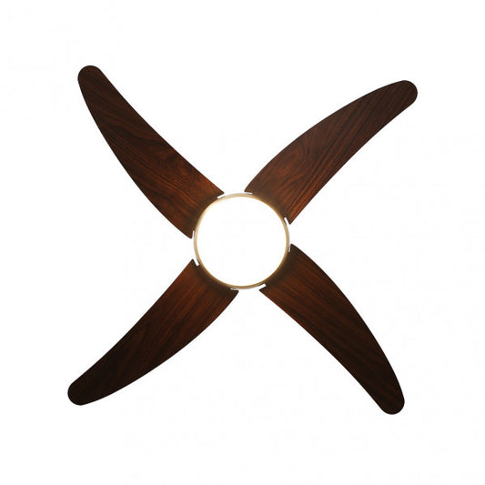 Ventilador de techo Klod en acabado cuero y cerezo de 117 cm, modelo Abrila con 6 velocidades, motor DC eficiente, mando a distancia y temporizador para interior doméstico